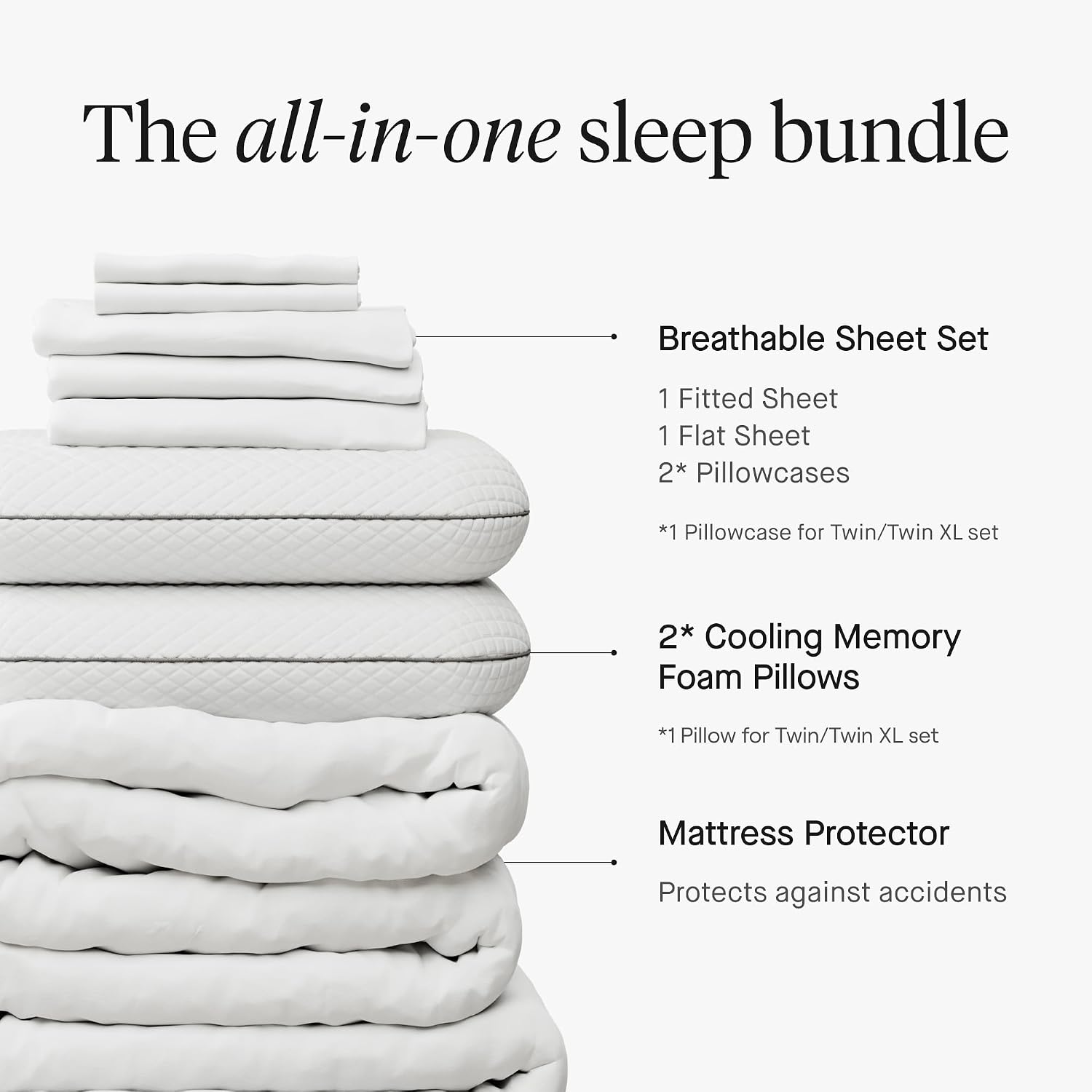 Resident Sleep Bundle - 2 Cooling Pillows, Sheet Set, & Mattress Protector - Full - Breathable Memory Foam Pillows - Fitted Sheet - Flat…