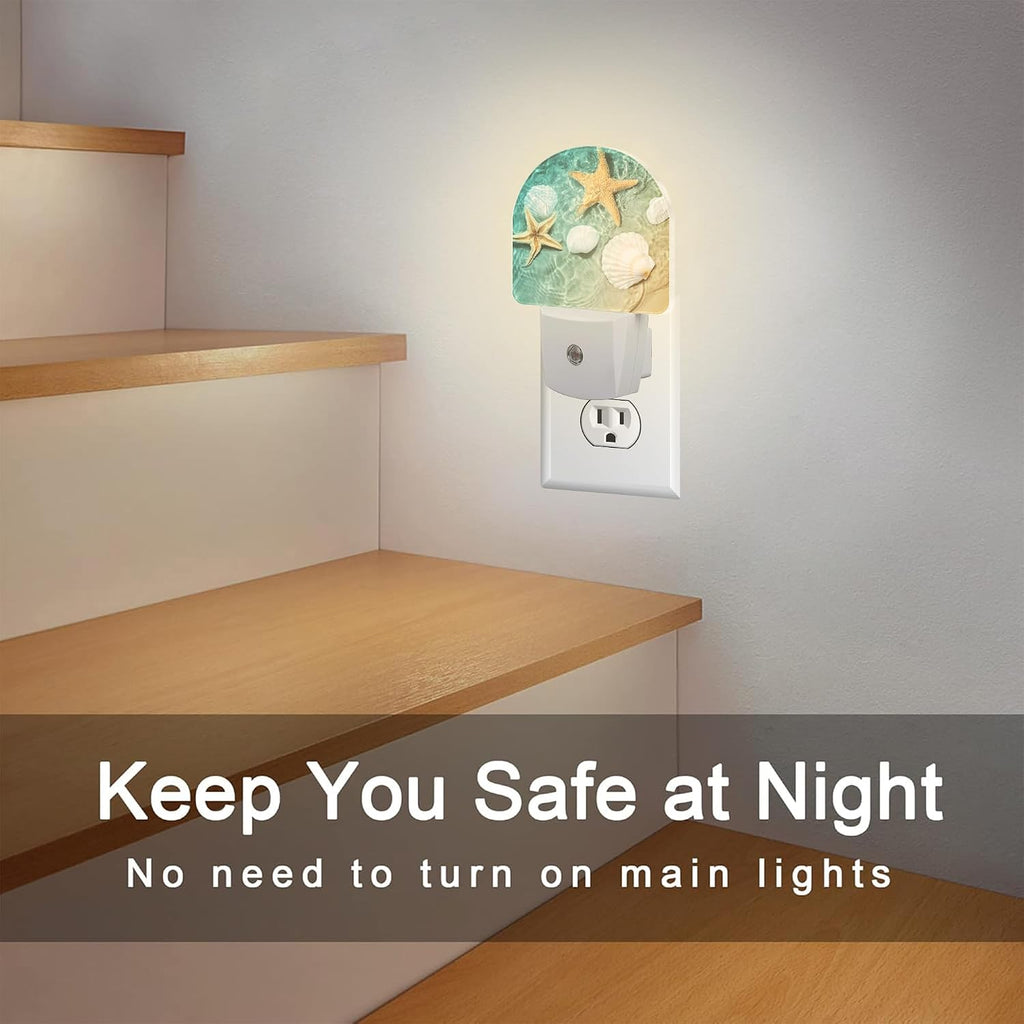 Starfish and Seashell Night Light Plug into Wall, Summer Beach Ocean Waves Dusk to Dawn Night Light Plug in,0.5w Energy Saving Sleep…