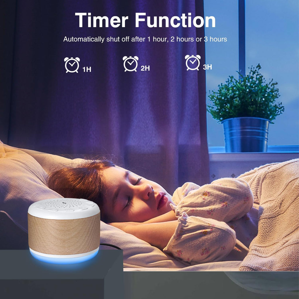 Monerr Solid Wood White Noise Sound Machine for Baby Adults Kids Sleep Sound Machine with 24 Soothing Sounds 8 Colors Night Light Timer Set…