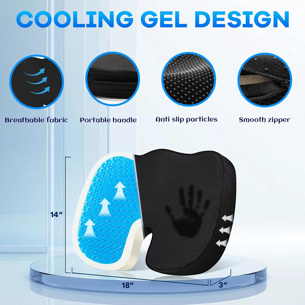 Watshyon Gel Seat Cushion & Lumbar Support Pillow Set, Cooling Memory Foam for Tailbone & Sciatica, Ergonomic Office Chair Cushion…