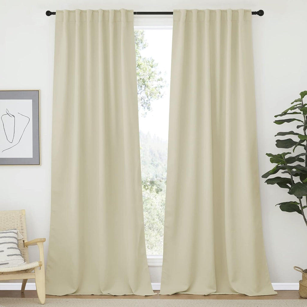 Nicetown Room Darkening Curtains for Living Room, Rod Pocket & Back Tab Window Curtains, Eatra Long Drape Panels for Office (Beige, 52" W x…