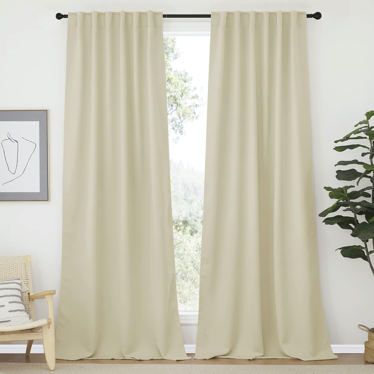 Nicetown Room Darkening Curtains for Living Room, Rod Pocket & Back Tab Window Curtains, Eatra Long Drape Panels for Office (Beige, 52" W x…