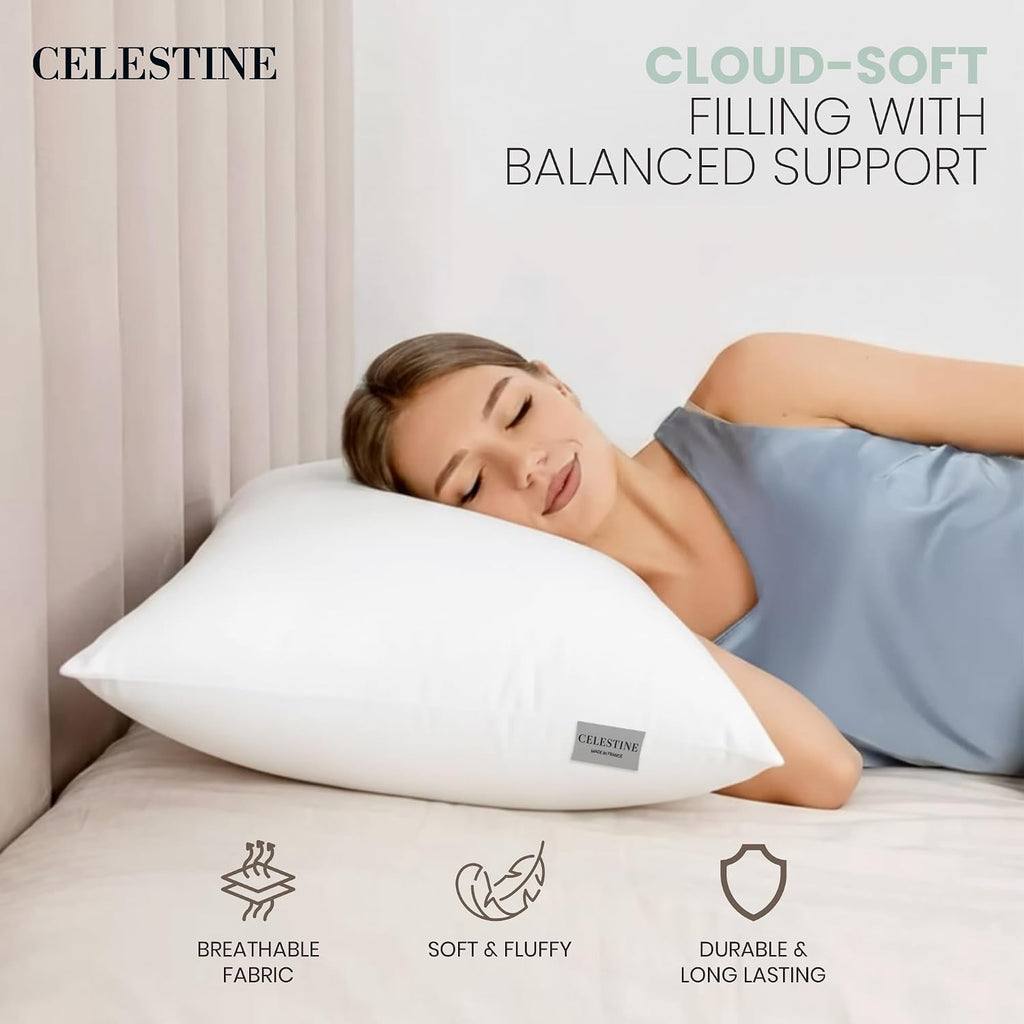 Celestine King Size Bed Pillows Set of 4 – Soft & Supportive Down Alternative Microfiber Filling, Plush White 36x20 Sleeping Pillows for Si…