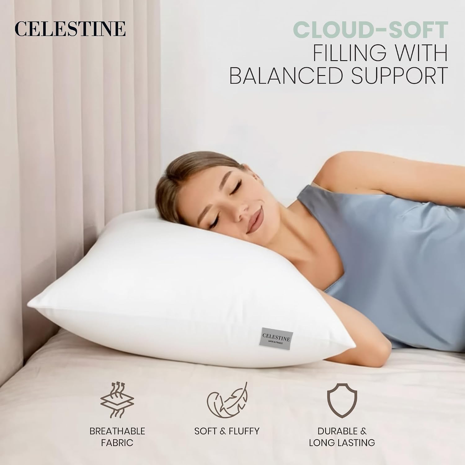 Celestine King Size Bed Pillows Set of 4 – Soft & Supportive Down Alternative Microfiber Filling, Plush White 36x20 Sleeping Pillows for Si…