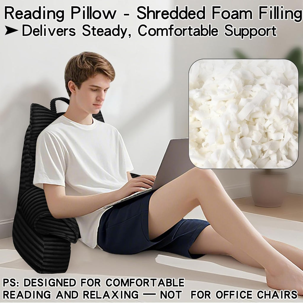 RRPAHWTV Reading Pillow for Bed with High Arm Rests, Back Support Pillow for Sitting Up in Bed with Shredded Memory Foam for Reading, TV…