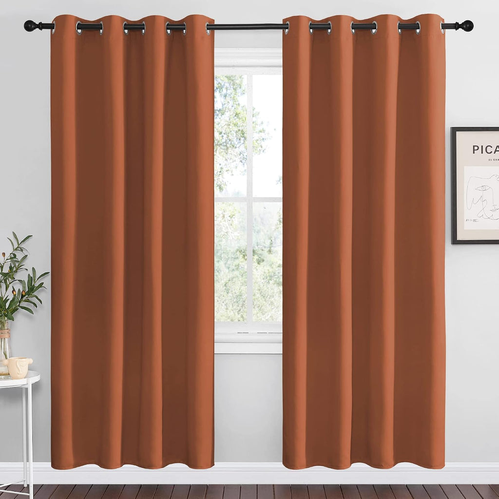 Nicetown Halloween Burnt Orange Insulated Curtains Blackout Draperies - Triple Weave Microfiber Home Thermal Insulated Solid Ring Top Black…