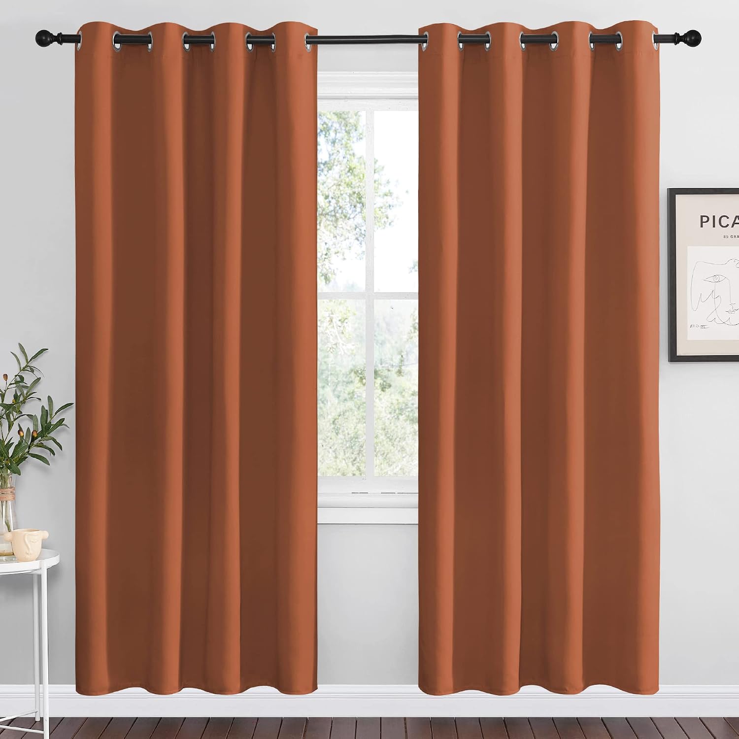 Nicetown Halloween Burnt Orange Insulated Curtains Blackout Draperies - Triple Weave Microfiber Home Thermal Insulated Solid Ring Top Black…