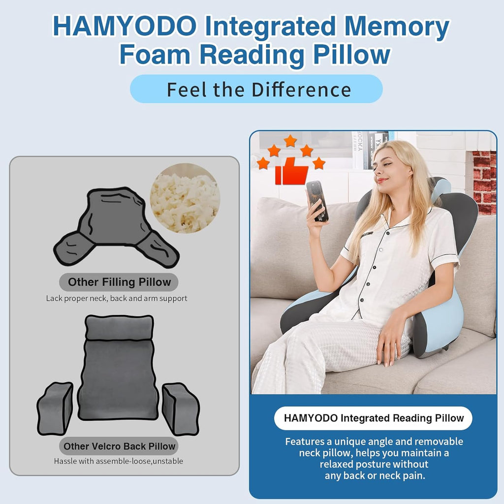 Hamyodo Reading Pillow for Sitting in Bed,22" H Back Support Pillow for Sitting up, Back Rest & Lumbar Support Pillows with Arms, Bed Rest C…