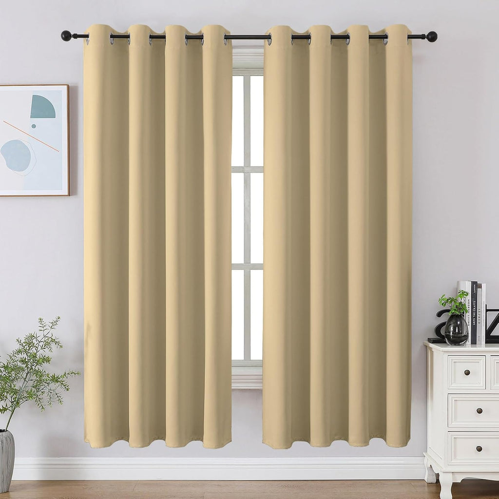 Cucraf Beige Blackout Curtains 63 inch Length 2 Panels Set, Room Darkening Drapes for Living Room Bedroom, Thermal Insulated Light Blocking…