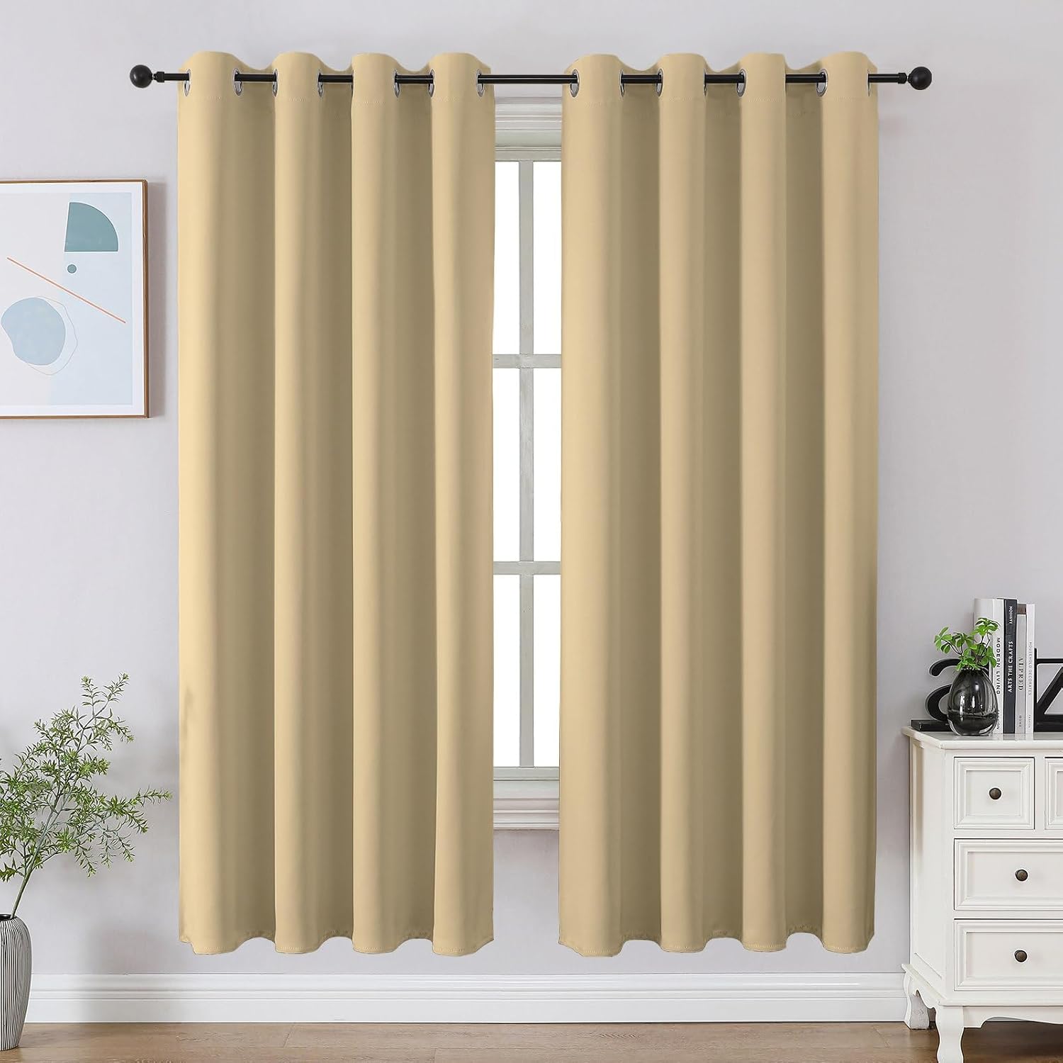 Cucraf Beige Blackout Curtains 63 inch Length 2 Panels Set, Room Darkening Drapes for Living Room Bedroom, Thermal Insulated Light Blocking…