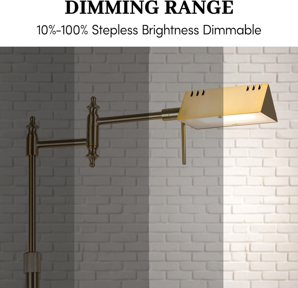 Dimmable Pharmacy Floor Lamp with Remote, 17W Gold LED Reading Floor Lamp with 360°Swing Arm, 3 Color Temperature, Height Adjustable…