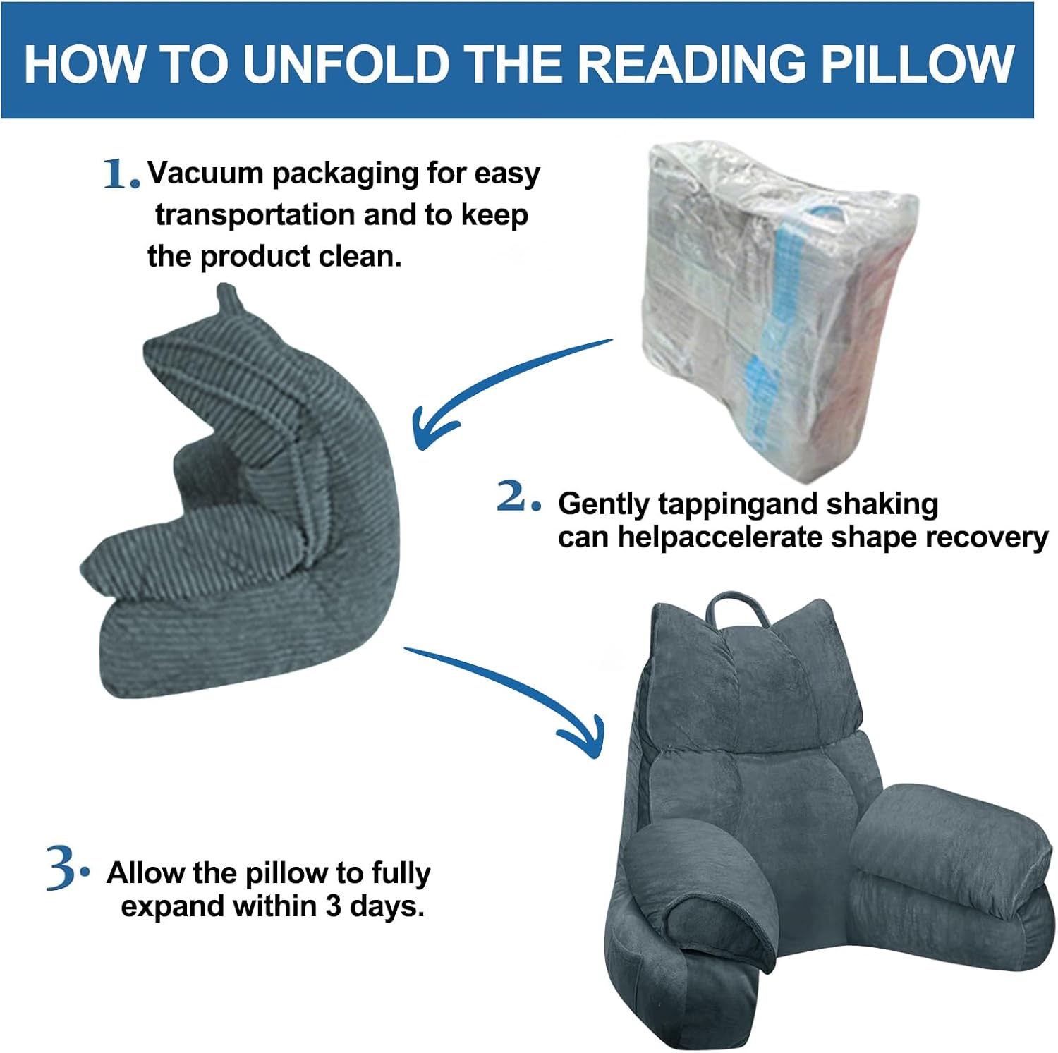 RRPAHWTV Reading Pillow for Bed with High Arm Rests, Back Support Pillow for Sitting Up in Bed with Shredded Memory Foam for Reading, TV…