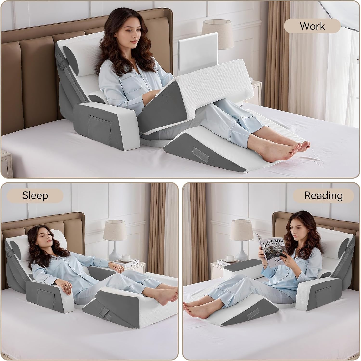 Yojoker 9PCS Orthopedic Bed Wedge Pillow Set for Sleeping, Back and Leg, Post Surgery Foam Pillow for Body, Triangle Adjustable Support Pi…