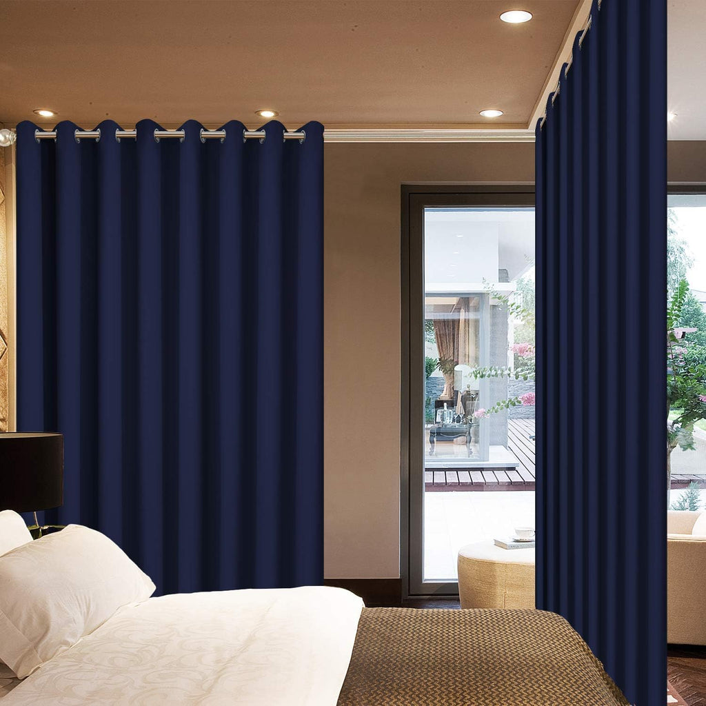 Yakamok Room Darkening Extra Wide Blackout Curtains for Living Room, Sliding Glass Door Home Blackout Curtains for Villa/Hall(Navy Blue…