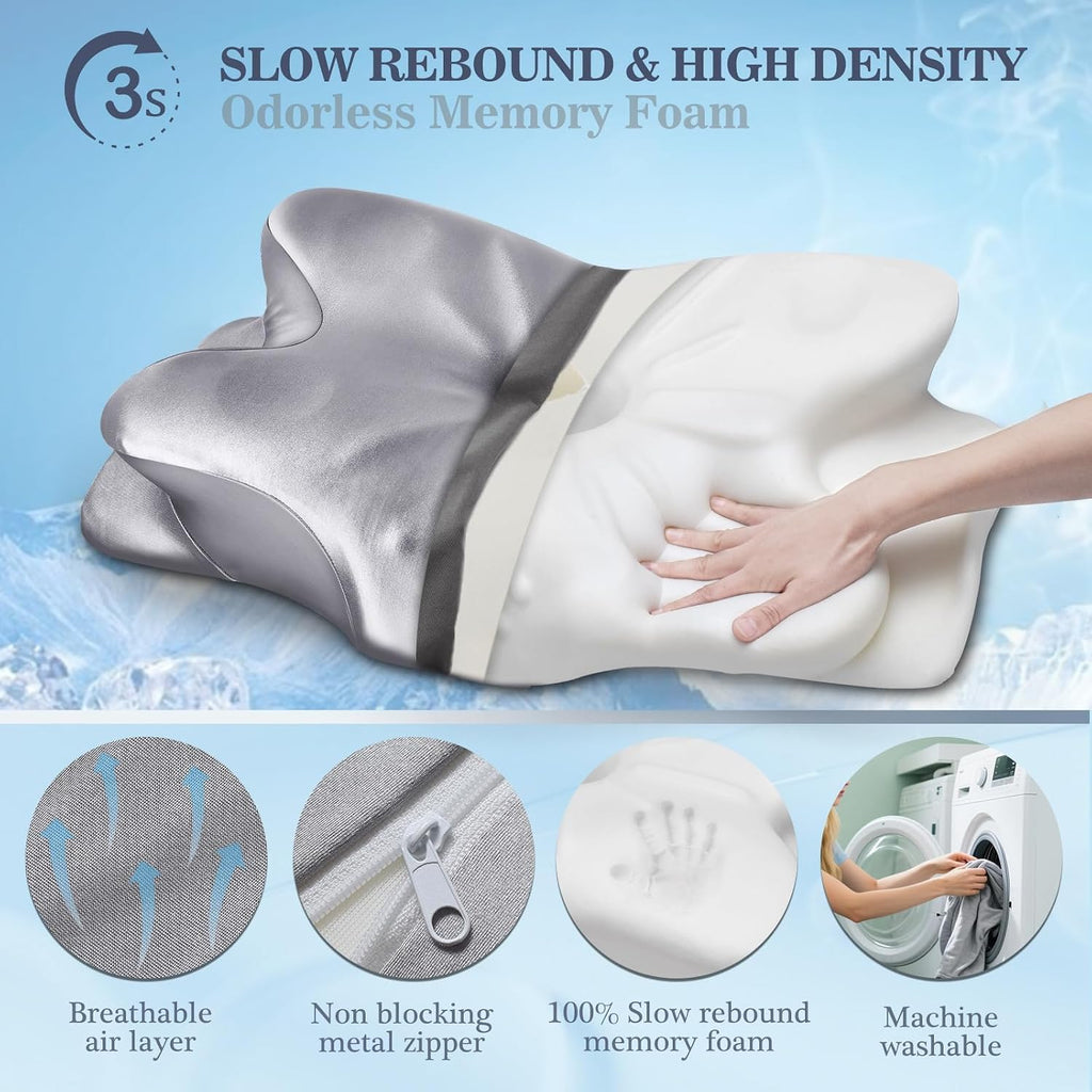 CCidea Cervical Neck Support Pillow for Sleeping & – Ergonomic Contour Memory Foam Pillows for Side/Back/Stomach Sleepers, 2 Heights with R…