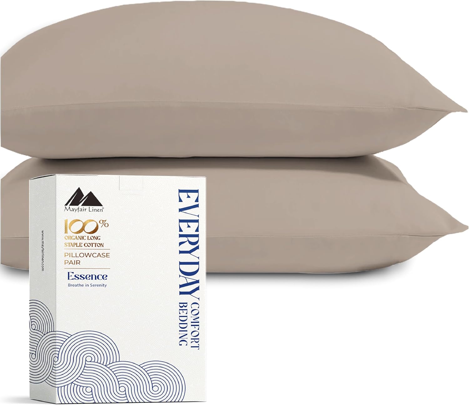 Mayfair Linen 100% Organic Cotton Percale Pillow Cases Queen/Standard Size Set of 2 - Percale Pillowcovers Standard/Queen (Taupe), Soft…