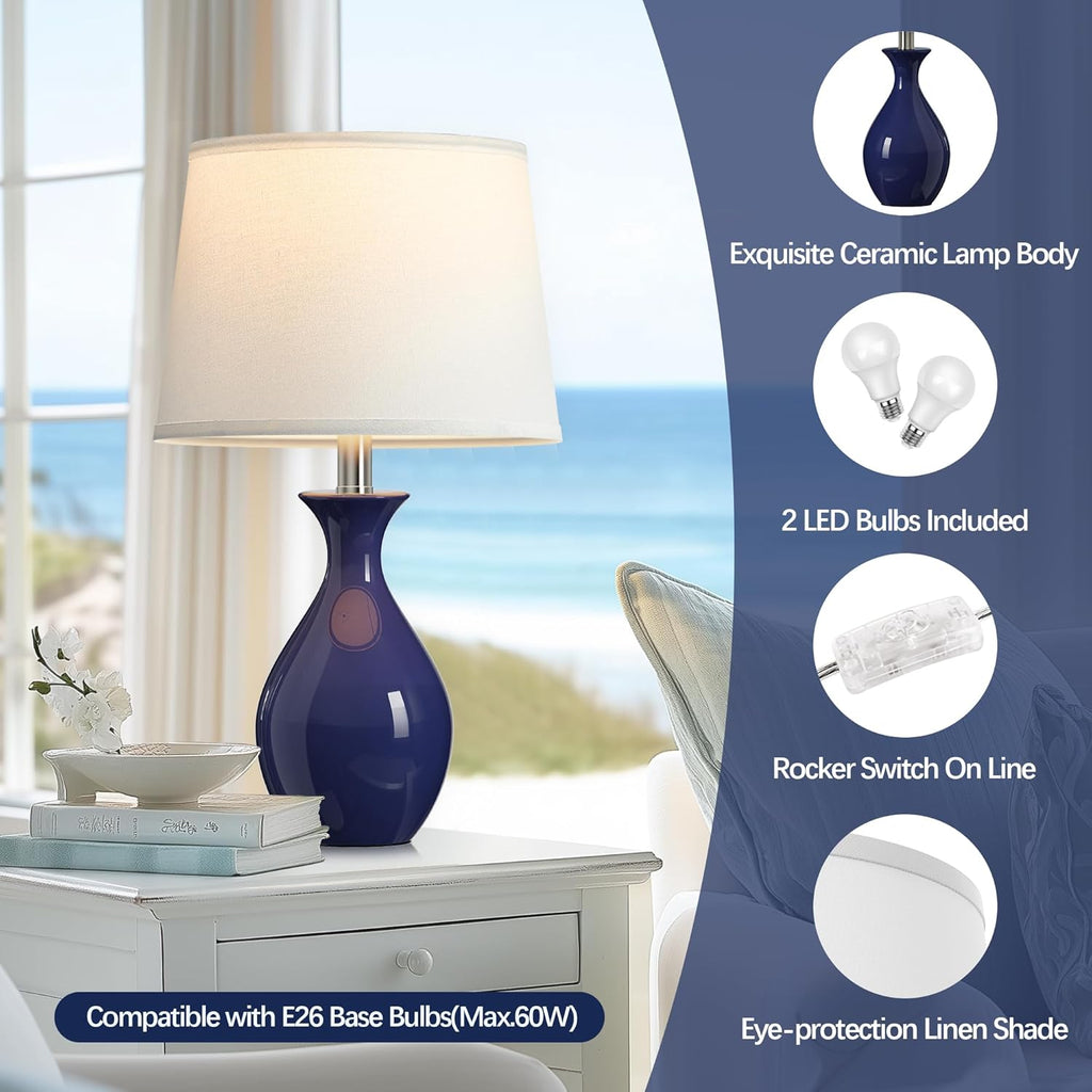 PARTPHONER Table Lamp Set of 2, Modern Ceramic Bedside Lamps for Night Stands, Classic Small Lamp Nightstand Lamp for Bedroom Living Room…