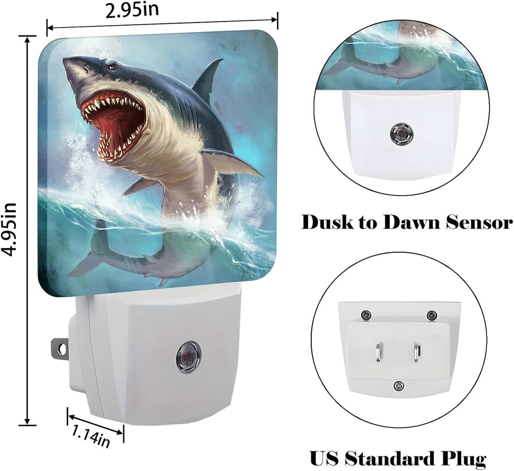 Great White Shark Night Light, Plug Into Wall for Boys Girls Bedroom Decorative Square Night Light Lamp 0.5w Sleep Friendly