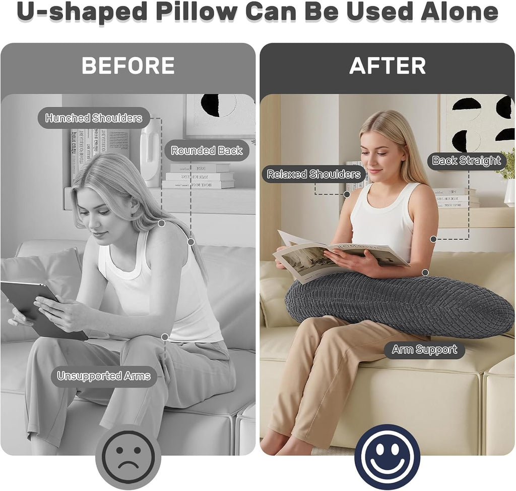 Reading Pillow for Bed, Bed Pillow for Sitting Up, Backrest Pillows with Arms for Adult, Back Support Pillows for Sleeping, Reading and…