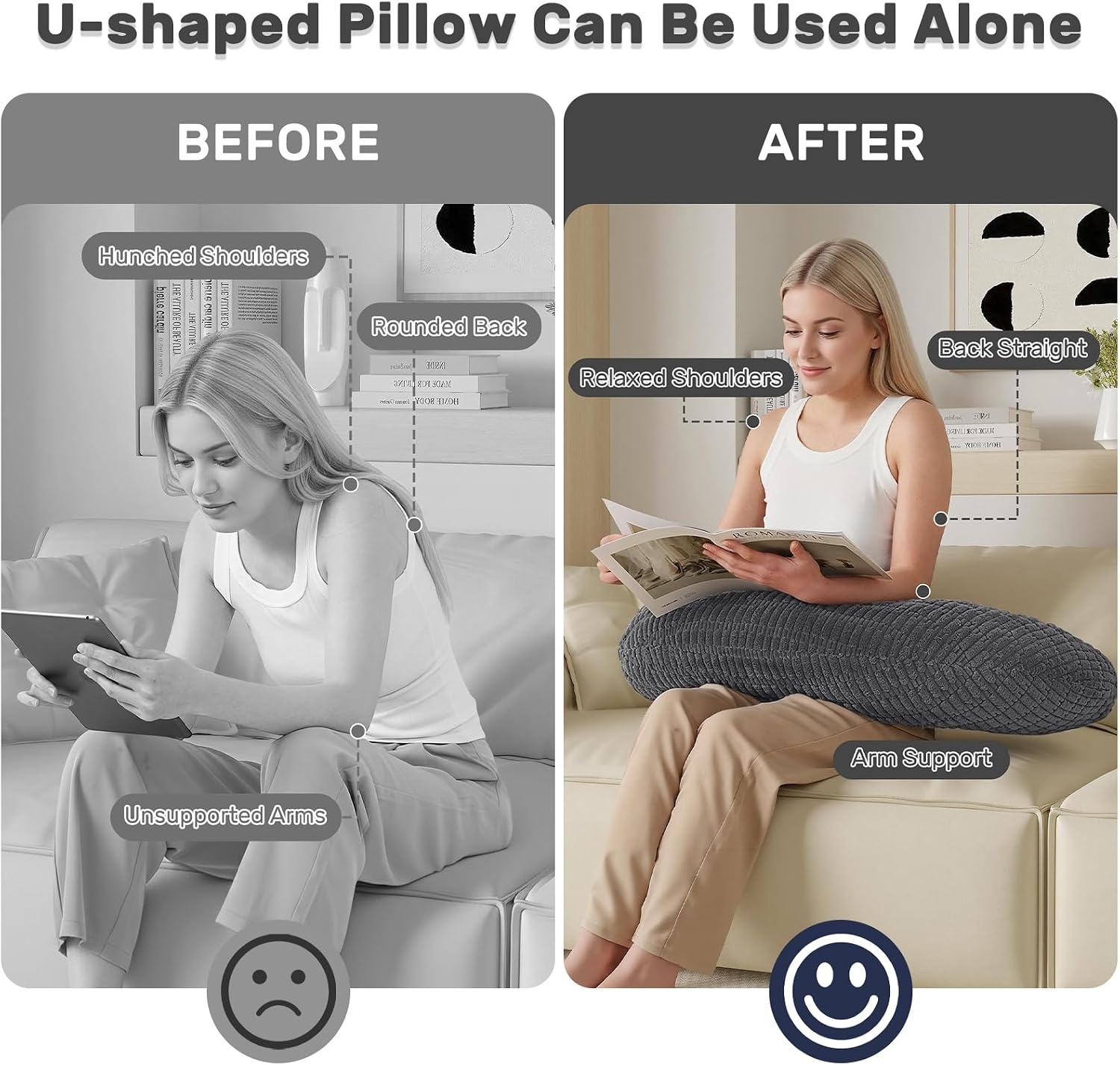 Reading Pillow for Bed, Bed Pillow for Sitting Up, Backrest Pillows with Arms for Adult, Back Support Pillows for Sleeping, Reading and…