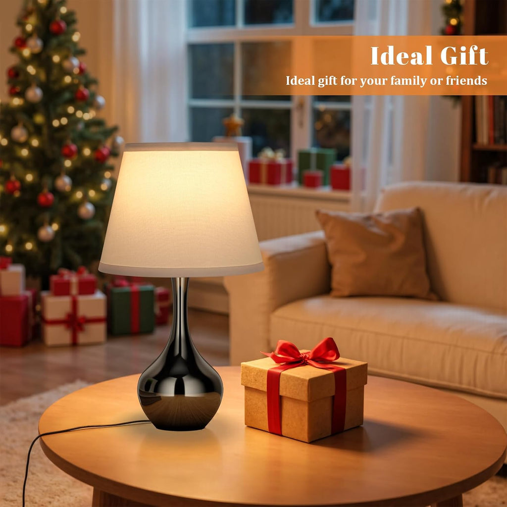 Seealle Touch Table Lamp for Bedroom, 3-Way Dimmable Small Bedside Lamps for Night Stands with Wires, Gloss Black Desk Lamp for Kids…