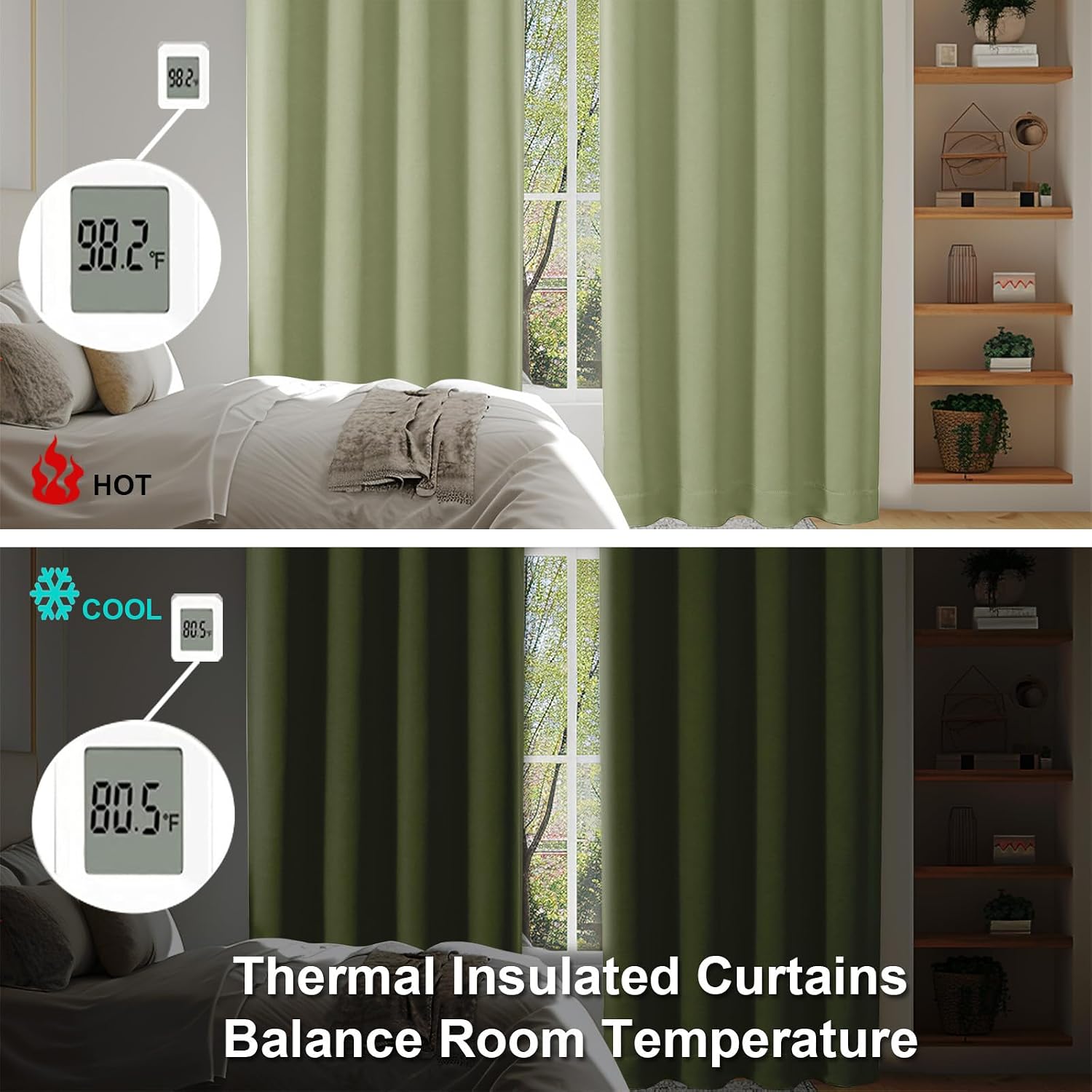 Simplebrand Ava Sage Green Blackout Curtains for Bedroom 96 Inches Long 2 Panels, Solid Thermal Insulated, Energy Saving Living Room Window…