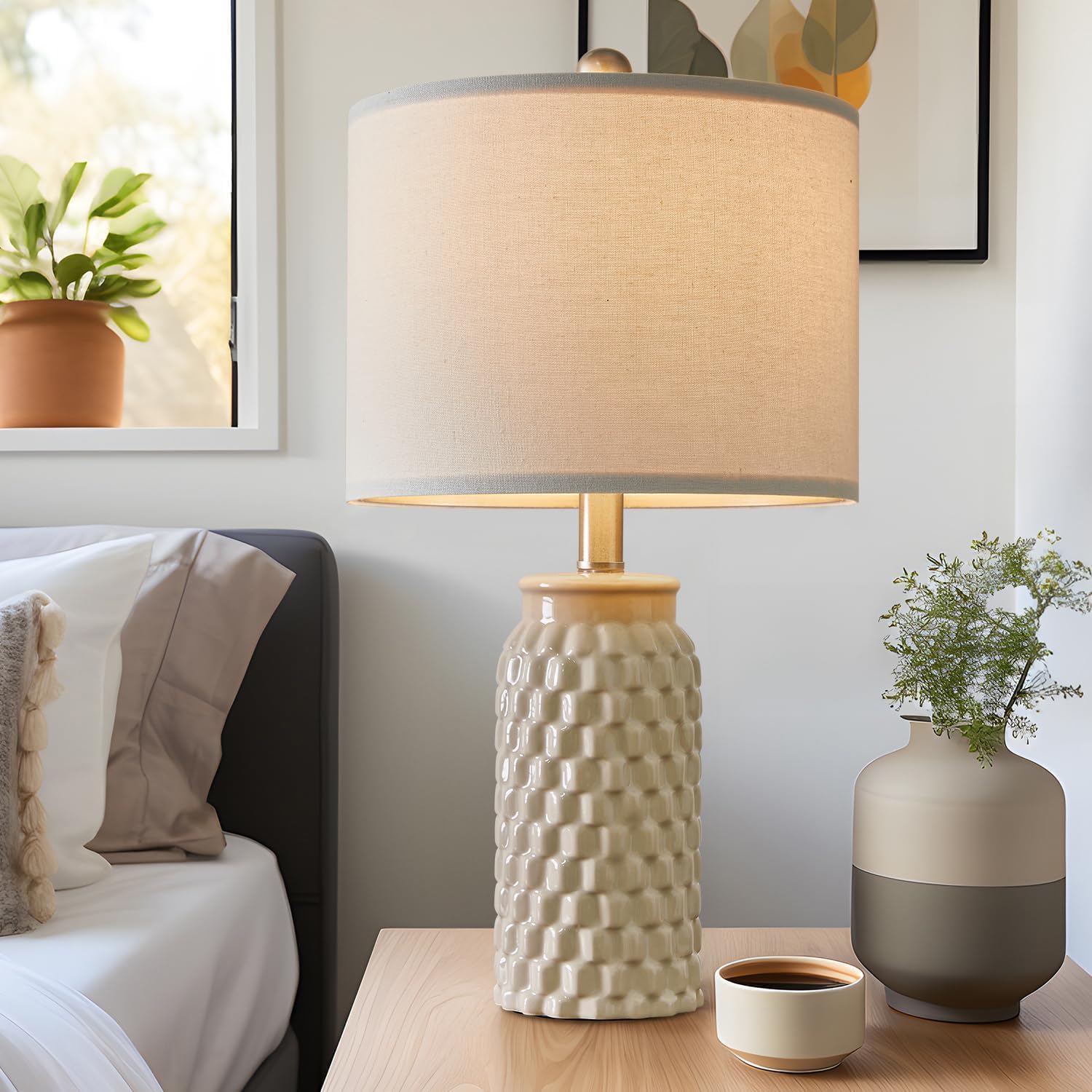 USumkky 20.5" Ceramic Table Lamps Set of 2 - Modern Farmhouse & Boho Style, Bedside Nightstand Lamps for Bedroom, Living Room End Table…