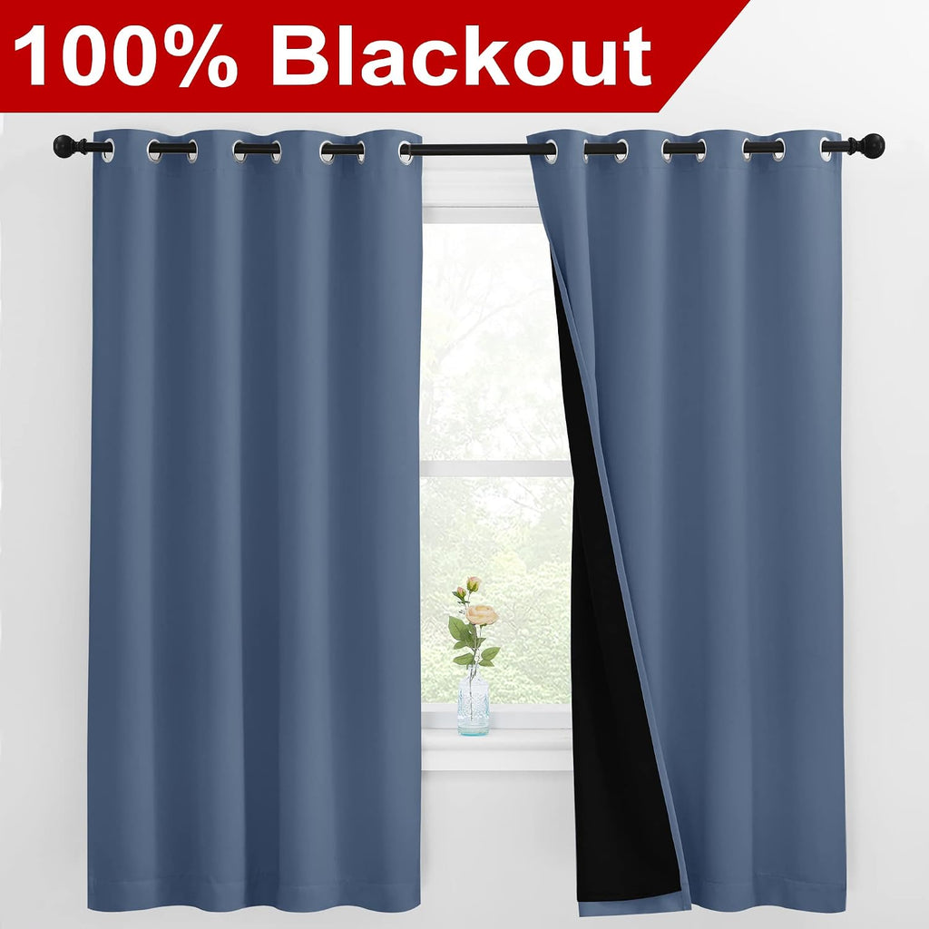 Nicetown 100% Blackout Curtains with Black Liners, Thermal Insulated Full Blackout 2-Layer Lined Drapes, Energy Efficiency Window Draperies…
