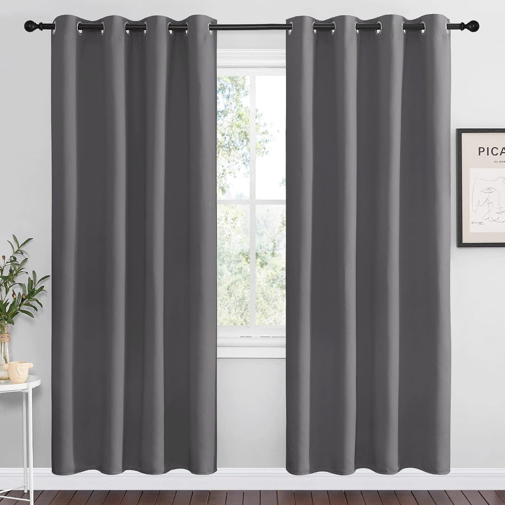 Nicetown Blackout Curtains Panels for Bedroom - 3 Pass Microfiber Noise Reducing Thermal Insulated Solid Ring Top Blackout Window Drapes (2…