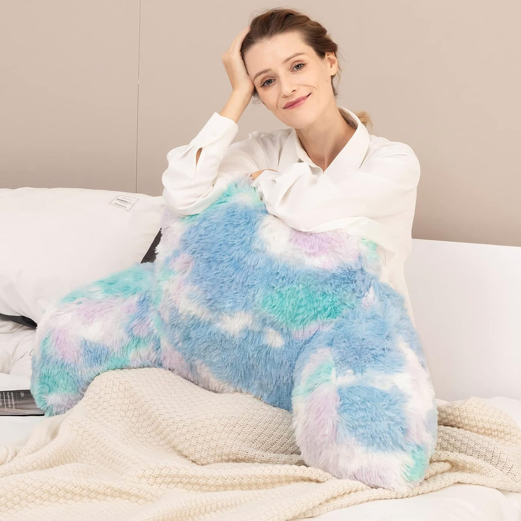 Hobed Life Cozy Fur Backrest Pillow with Arms, 30x17x17 Inch, Filling, Great Back Support Reading Pillow for Kids, Teens & Students, Well M…