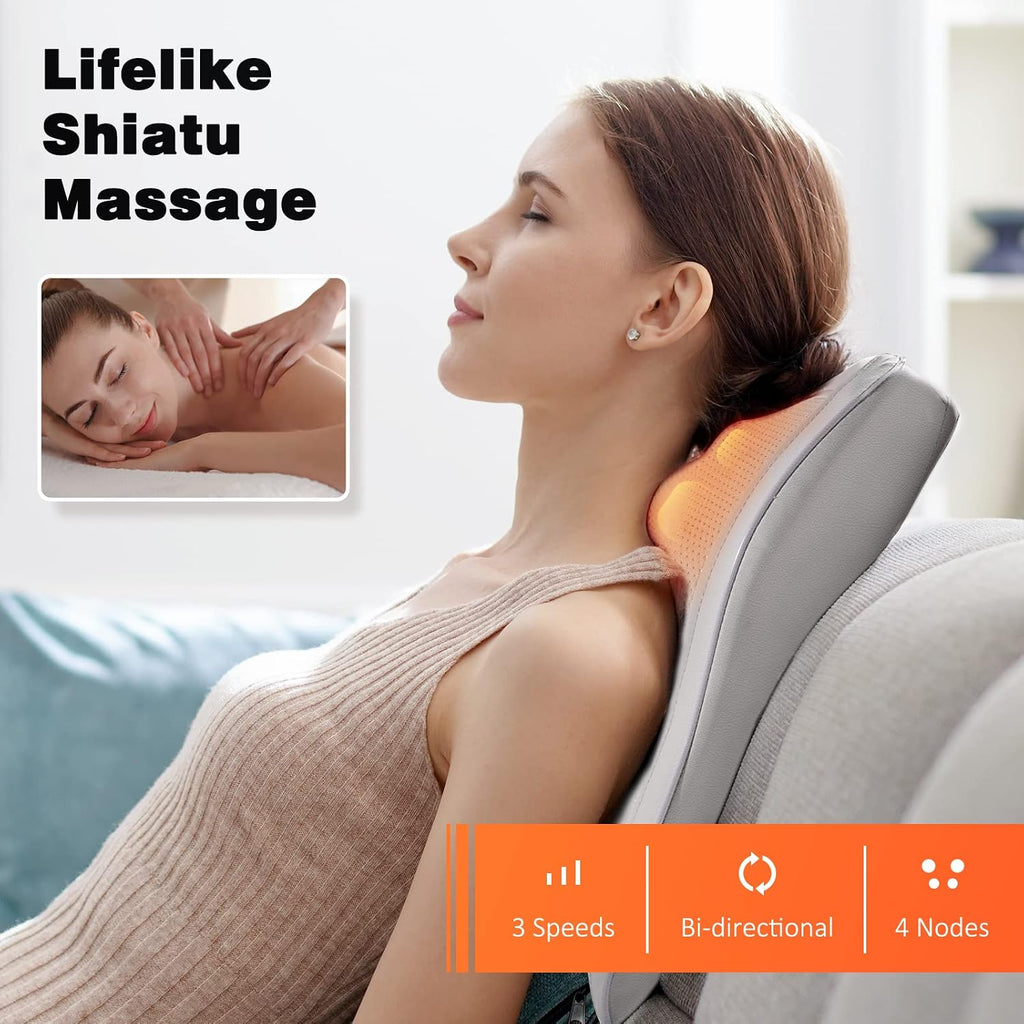 Boriwat Back Massager with Heat, 3D Kneading Massage Pillow for Back, Neck, Shoulder, Leg Deep Tissue, Gifts for Women Men Mom Dad(Light Gr…