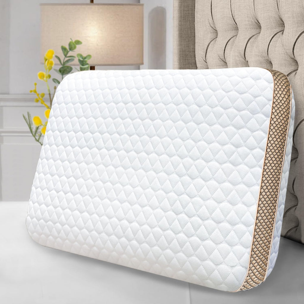 Sofslee Memory Foam Pillows Standard Size, Medium Firm Pillow for Sleeping, Orthopedic Bed Pillow for Side, Back Sleepers, Ventilated Gel F…