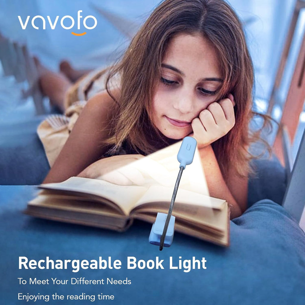 Vavofo Rechargeable Book Light for Reading in Bed Kids, 7 LED Reading Light with 9-Level Warm Cool White Daylight, Eye comfort Lamp with…