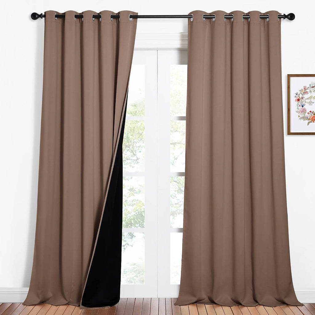 Nicetown Warm Curtains for Winter, Complete Blackout Shades for Large Window Door, 100% Blackout Curtain Panels with Black Lined, 62 inches…
