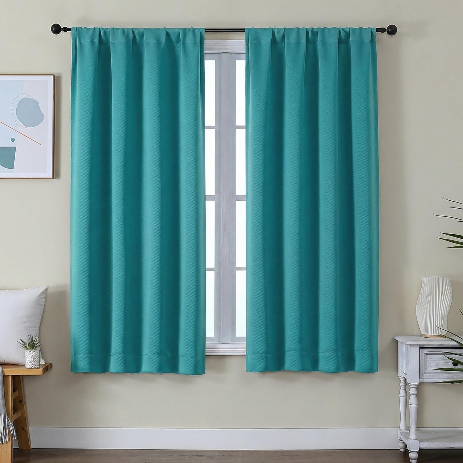 Simplebrand Ava Teal Blackout Curtains for Bedroom 63 Inch Length 2 Panels Set, Privacy Thermal Insulated Rod Pocket Door Window Curtains f…
