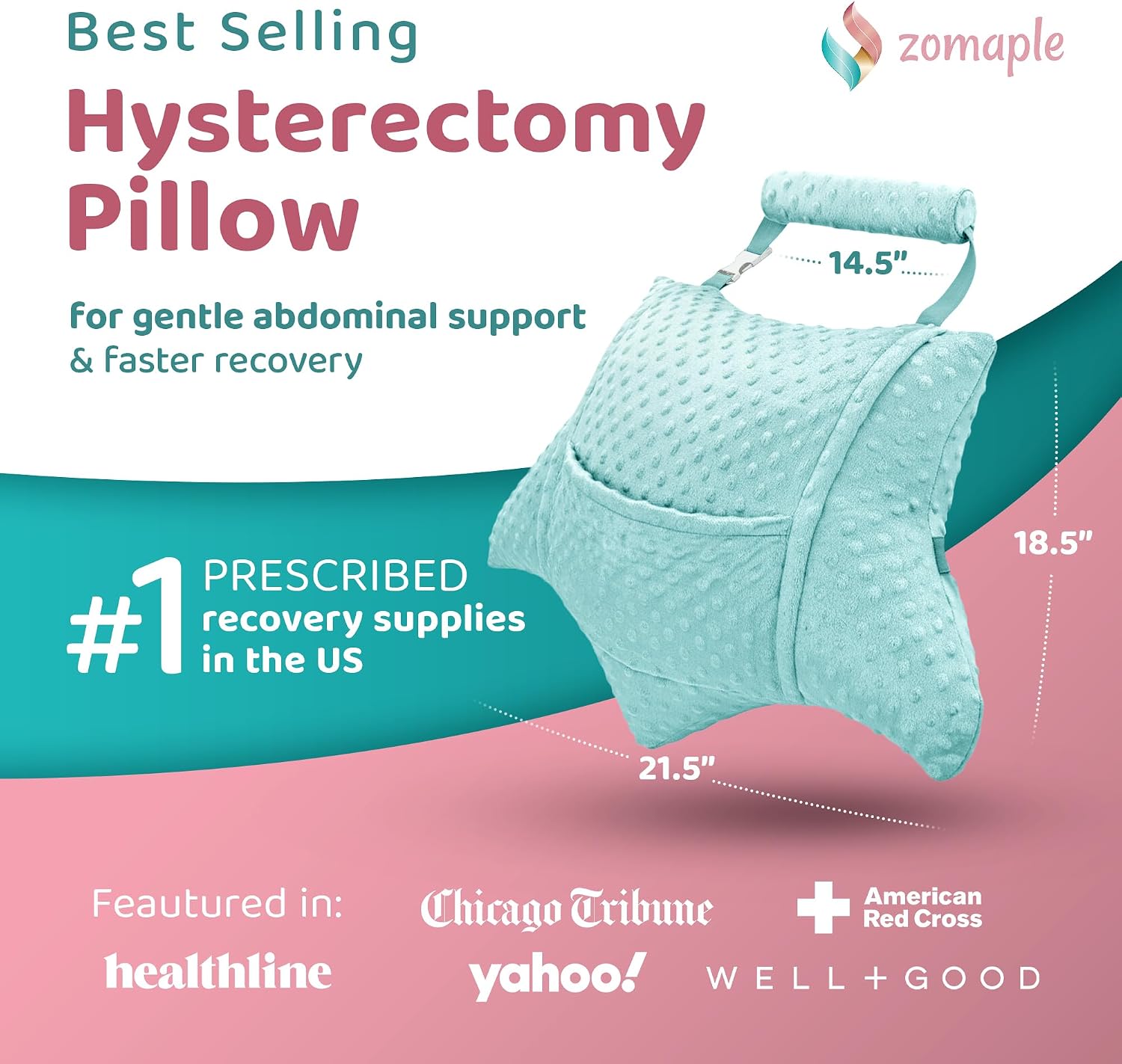 Zomaple Recovery Hysterectomy Pillow with Strap & 2 Gel Pack – Post Abdominal Surgery Must Haves – Ideal for C-Section, Laparoscopic & Hern…