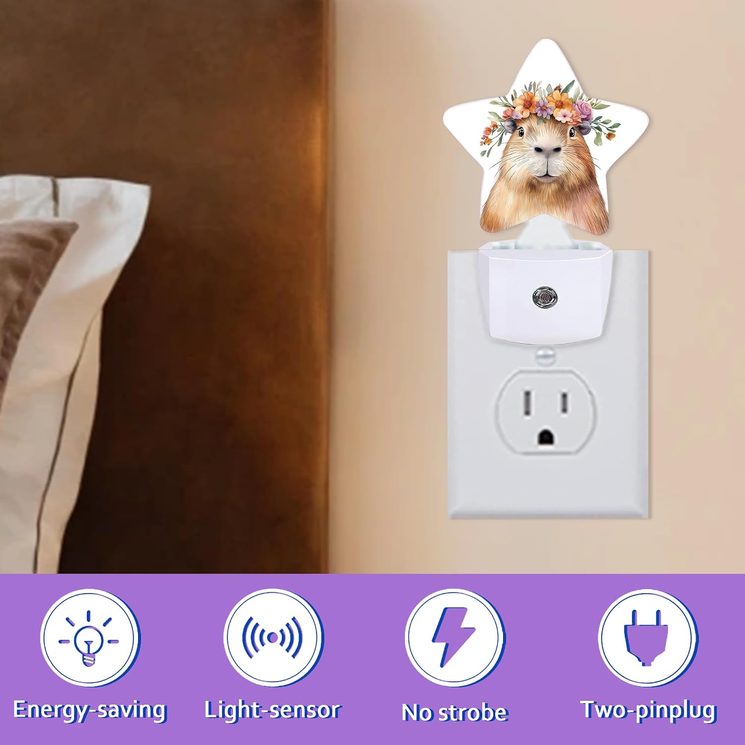 Cute Capybara Night Lights Plug Into Wall, Spring Flower Animal Dusk to Dawn Light Sensor Night Light for Kids, Energy Efficient Sleep…