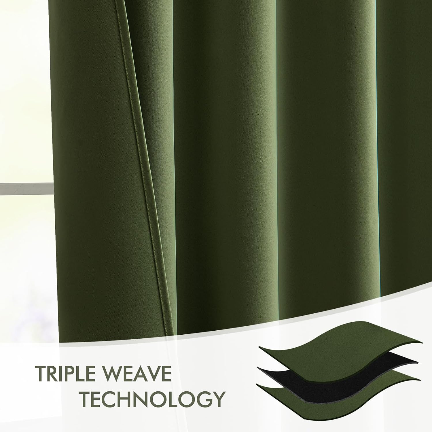 Miulee Olive Green Back Tab Blackout Curtains 90 Inches Long 2 Panels Set for Living Room Bedroom Privacy, Rod Pocket/Pinch Pleat Thermal I…