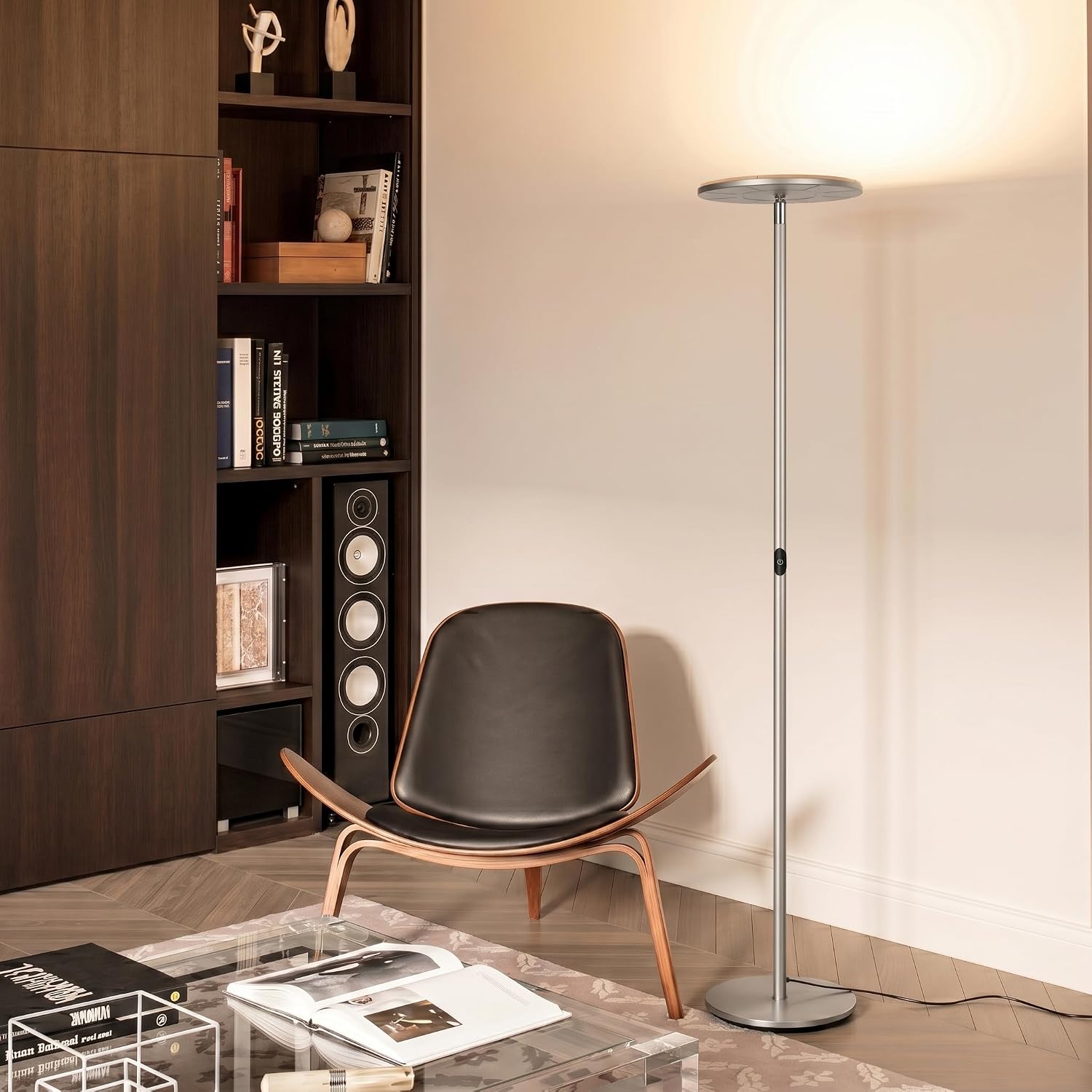 Brightech Sky LED Floor lamp, Torchiere Super Bright Floor Lamp for Living Room Decor & Office - Dimmable, Tall Standing Lamp with Warm Lig…