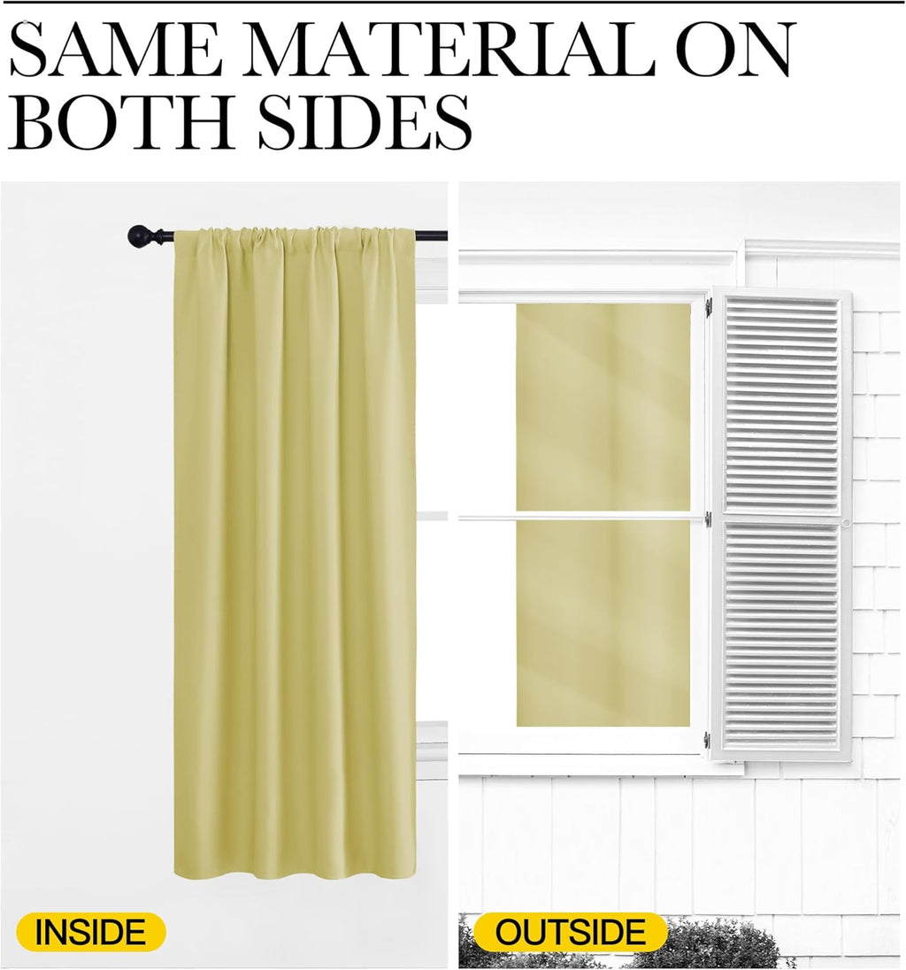 Nicetown Paler Yellow Blackout Curtains 63 inches Long for Living Room, Darkening Window Curtain Panels, easy maintenance Solid Thermal…