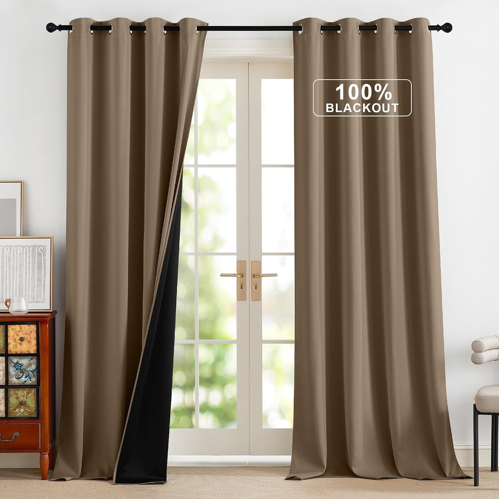 NICETOWN 100% Blackout Curtains 96 inches Long for Bedroom - Grommet Privacy Window Treatment Drapery for Cafe Bar Thermal Insulated…