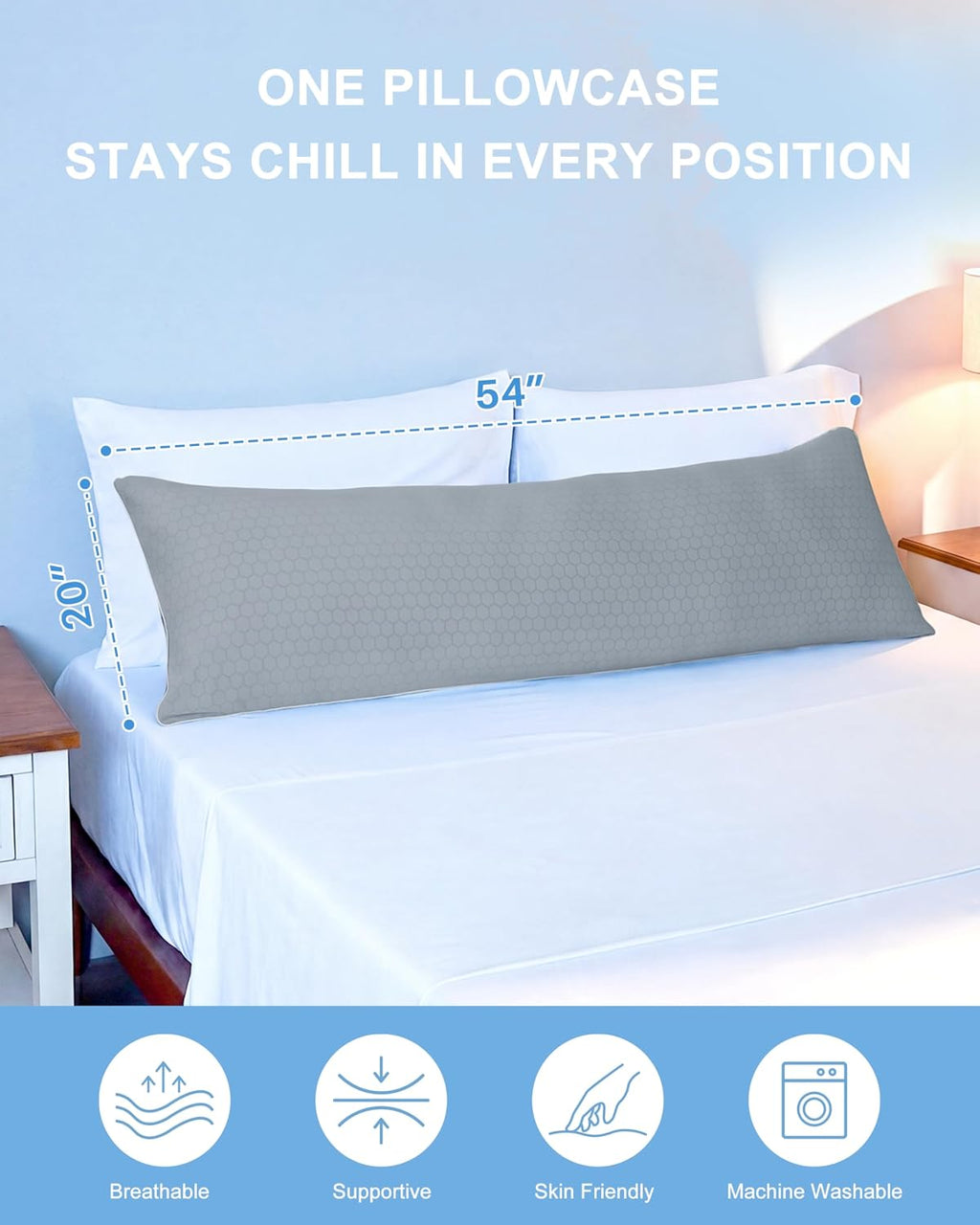 YZ HOME Cooling Body Pillow for Adults, Cold Touch Fabric, Blue Shredded Memory Foam, Support for Side Back Stomach Sleepers, Removable…