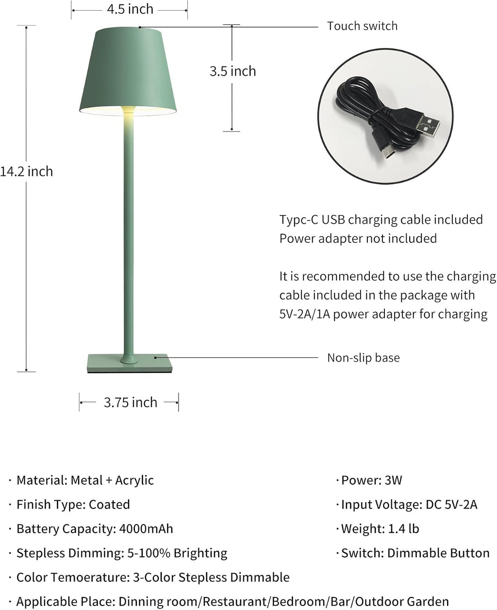 KDG 2 Pack Cordless Table Lamp, Portable LED Desk Lamp, 4000mAh Battery Operated, 3 Color Stepless Dimming Up, for…