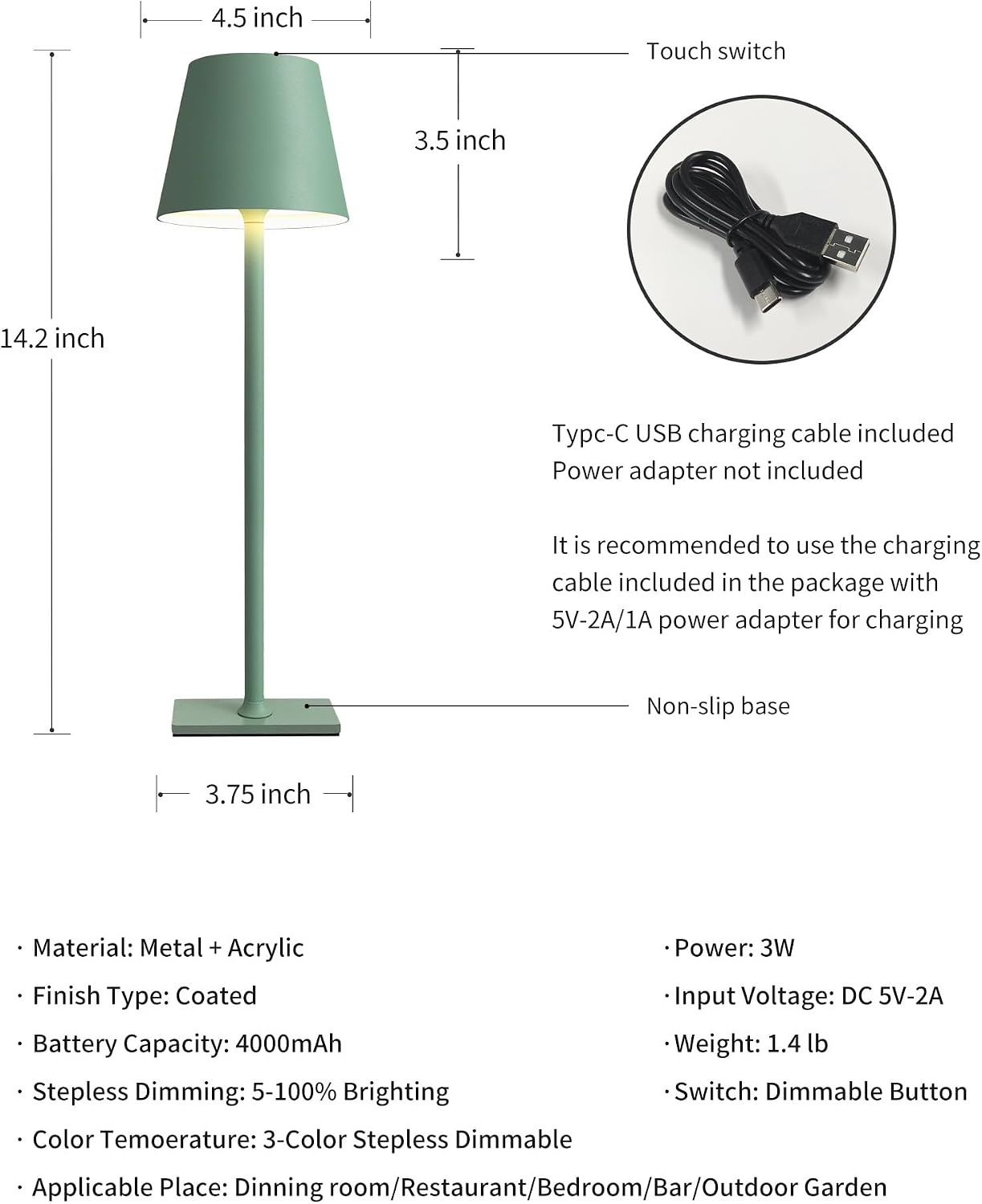KDG 2 Pack Cordless Table Lamp, Portable LED Desk Lamp, 4000mAh Battery Operated, 3 Color Stepless Dimming Up, for…