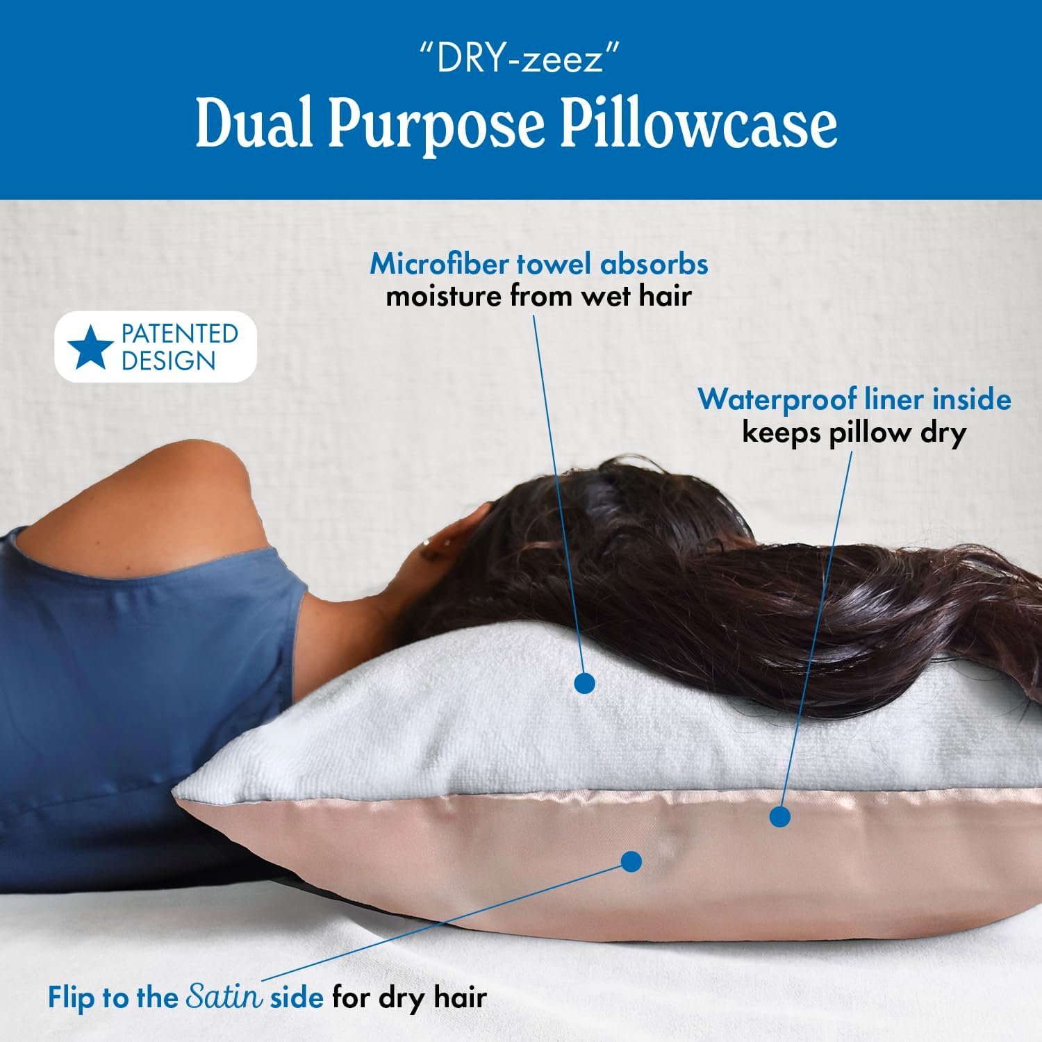 DryZzz Waterproof Pillow Protector Cooling Pillow Case 29"x19" 1pc Pink Standard Size, Absorbent Towel Pillowcase Dual-Sided Satin & Microf…
