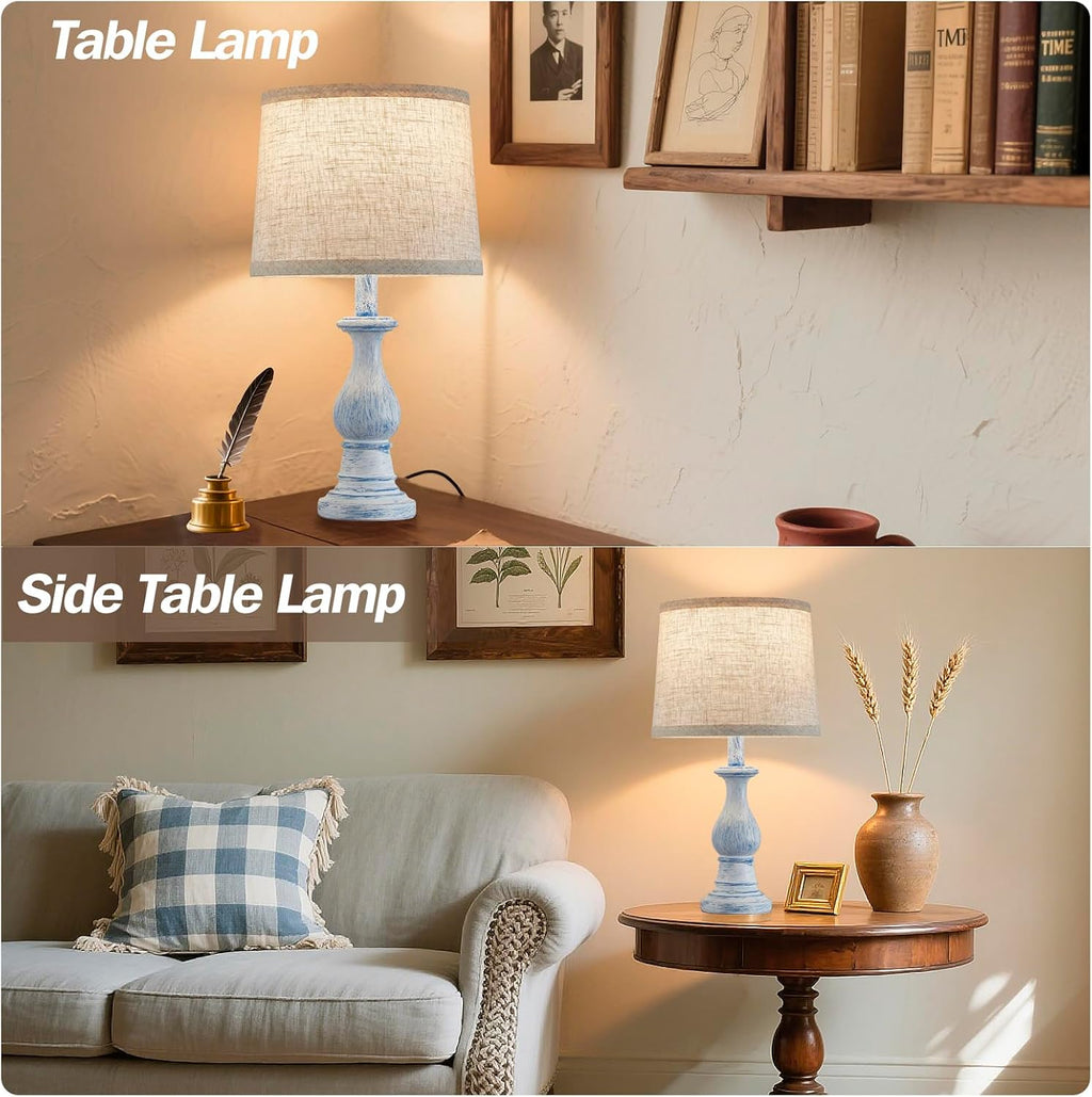 Vintage Table Lamp for Living Room Bedroom, 18.5" Farmhouse Bedside Lamps Nightstand Lamp Set of 2, Table Lamps with Oatmeal Linen Lamp…