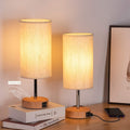 Yarra-Decor Bedside Lamps with USB Port - Touch Control Table Lamp for Bedroom Wood 3 Way Dimmable Nightstand Lamp Set of 2 with Round…