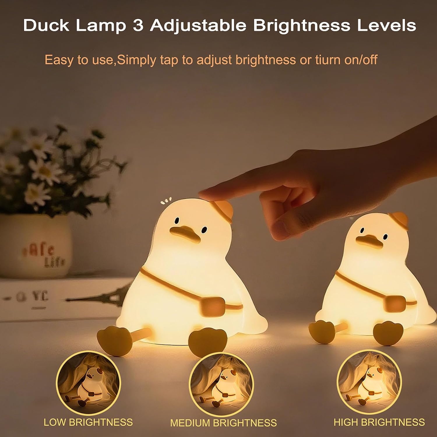 Duck Night Light for Kids 3 Levels Dimmable Silicone Animal Nursery Light, Adorable Rechargeable 30min Timmer Novelty Bedside Touch…