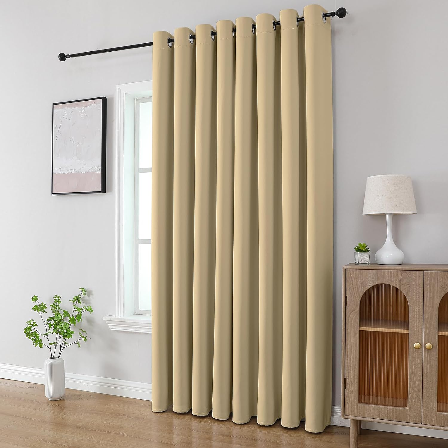 CUCRAF Custom Beige Blackout Curtains 1 Panel Set, Thermal Insulated Grommet Room Darkening Curtain for Living Room Bedroom, Light…