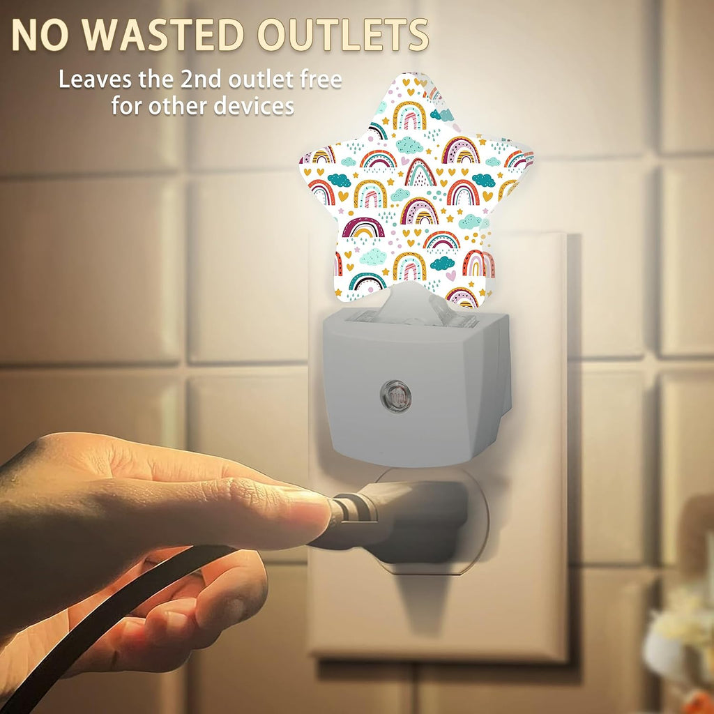 Star Heart Rainbow Night Lights Plug in Wall Lamp Smart Dusk to Dawn Sensor for Home Decorative, Kids Room Bedroom Bathroom Kitchen…